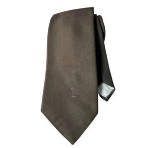 096 Yves Saint Laurent Silk Tie Brown YSL Logo Paris New York